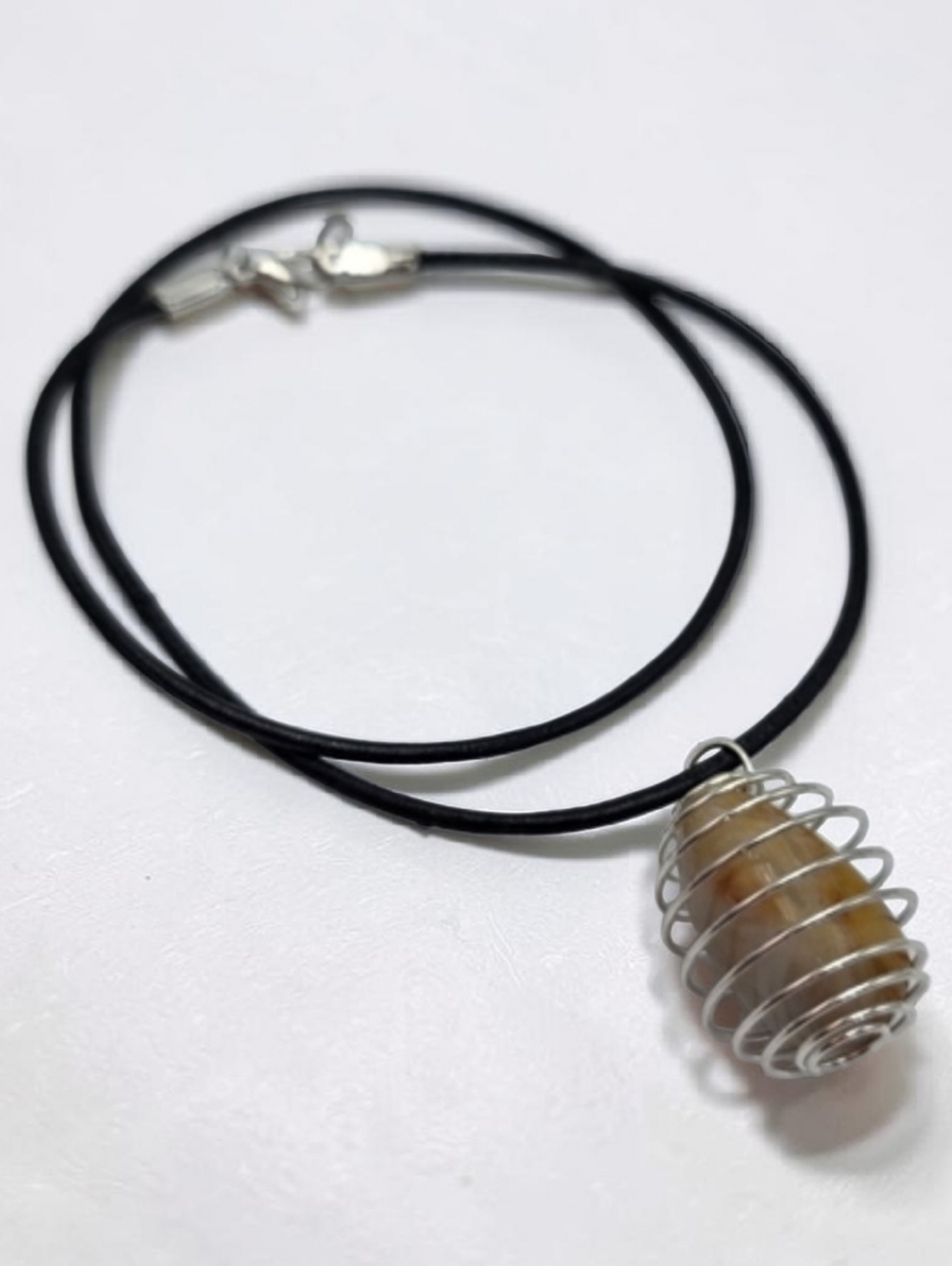 Handmade Lace Agate Spiral Cage Necklace – Silver Stone Pendant Jewelry